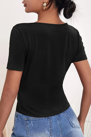 Cutout Wrap T-Shirt with Button Details