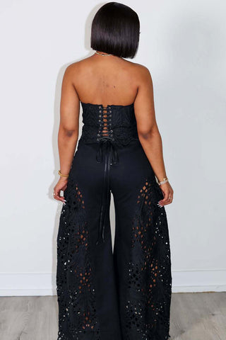 Strapless Lace Cutout Pants Set