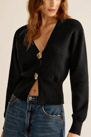 Gold-Button Knit Cardigan