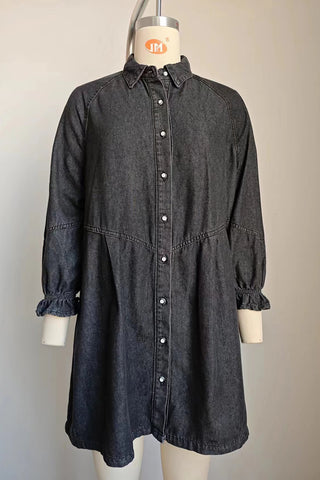 Cuffed Sleeve Denim Shirt Dress