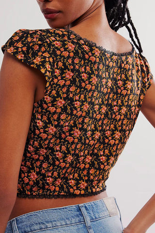 Floral Lace Trim Sleeveless Blouse