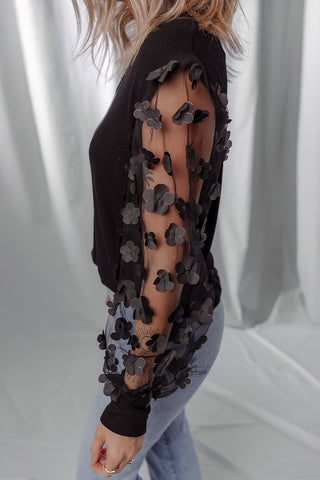 Sheer Sleeve Floral Detail Top