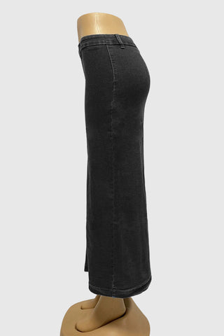Button-Front Denim Midi Skirt