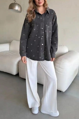 Button-Up Heart Print Shirt