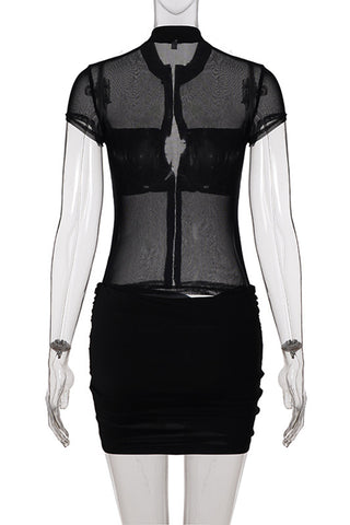 Sheer Panel Ruched Casual Dress