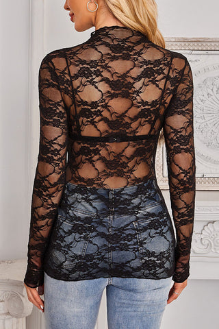 Pink Sheer Lace Long Sleeve Top