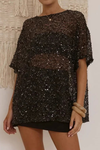 Sequined Mesh T-Shirt