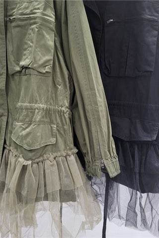 Military-Inspired Tulle Trim Jacket
