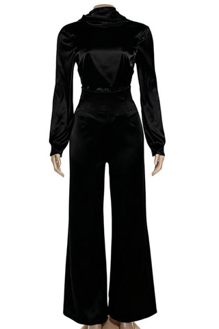 Elegant Satin Long-Sleeve Pant Set