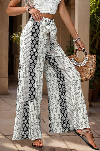 Wide-Leg Casual Pants with Tie Detail