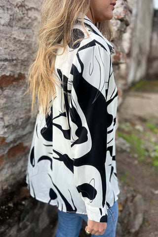 Abstract Pattern Button-Front Blouse