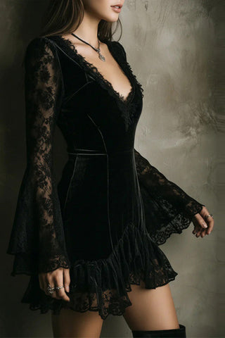 Lace-Sleeve Casual Mini Dress