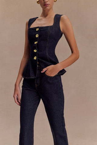 Denim-Inspired Buttoned Set