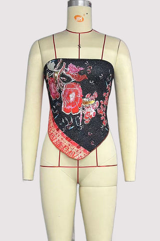 Abstract Print Strapless Tank Top