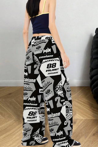 Graffiti Print Wide Leg Pants
