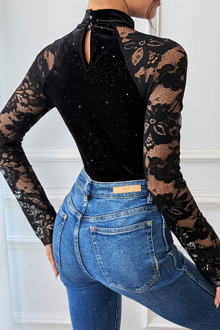 Lace Sleeve Embellished Bodysuit