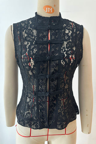 Mandarin Collar Lace Tank Top
