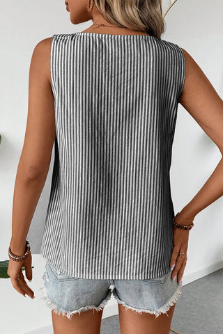 Striped Button Detail Sleeveless Top