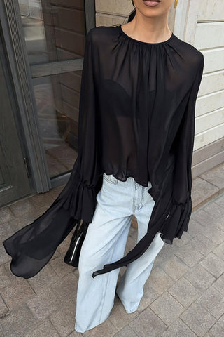 Asymmetric Longline Sheer Blouse