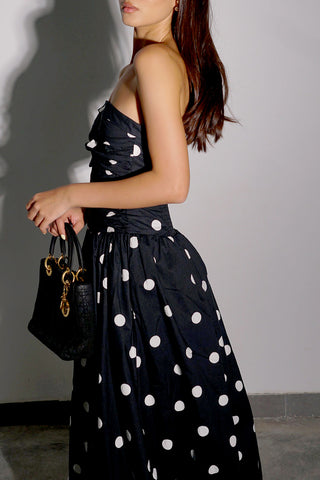 Strapless Polka Dot Midi Dress