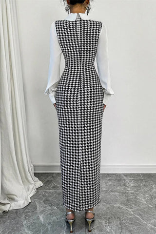 Houndstooth Pattern Midi Dress