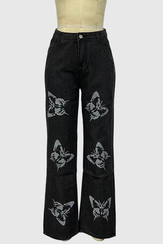 Butterfly Print Straight-Leg Jeans