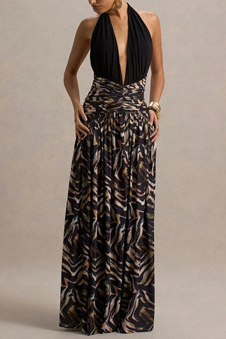 Halter Neck Printed Maxi Dress