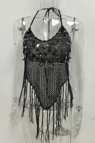 Sequined Fringe Tank Top
