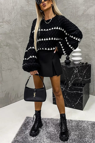 Textured Knit Sweater with Striped Accents