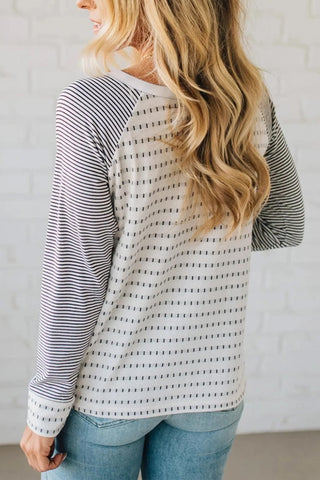 Stripe Raglan Patchwork Long Sleeve Tee