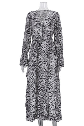 Long Sleeve Printed Casual Dress