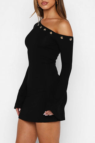 Asymmetrical Neckline Mini Dress