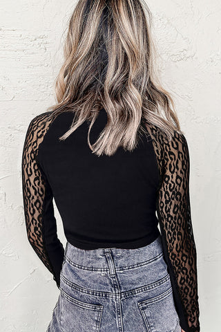 Leopard Sleeve Contrast Blouse