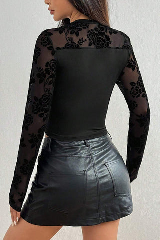 Floral Mesh Long Sleeve T-Shirt