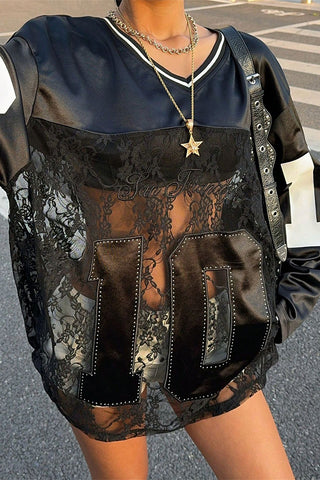 Lace Panel Long Sleeve T-Shirt