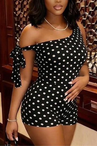 One-Shoulder Polka Dot Romper