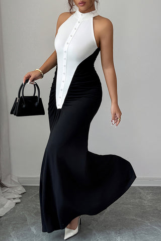 Halter Neck Colorblock Maxi Dress