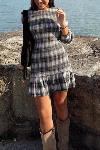 Plaid Ruffle Hem Casual Dress