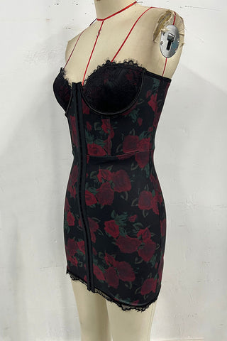 Strapless Lace Trim Mini Dress