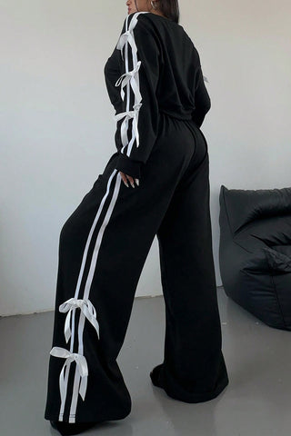 Trendy Ribbon-Accent Pants Set