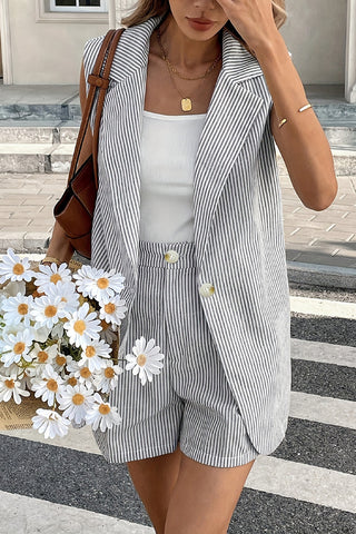 Pinstripe Button Shorts with Pockets