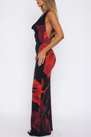 Halter Neck Floral Maxi Dress