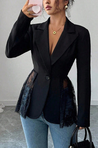 Lace Trim Blazer with Peplum Design
