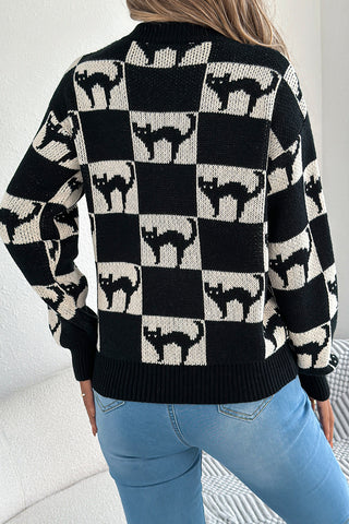 Smiley Face Checkered Sweater