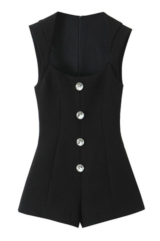 Button-Front Sleeveless Romper