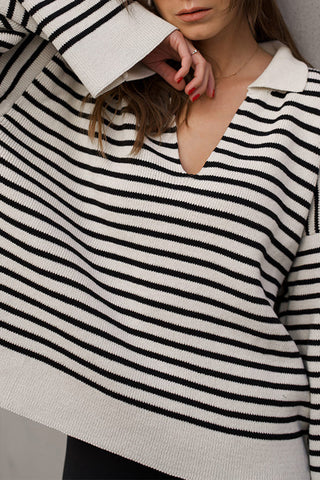 Striped V-Neck Oversized Sweater