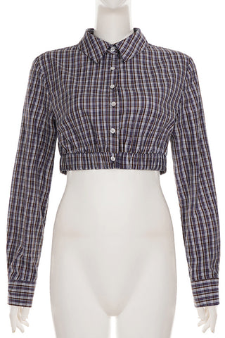 Button-Front Plaid Crop Shirt