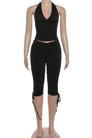Halter Neck Ruched Pants Set