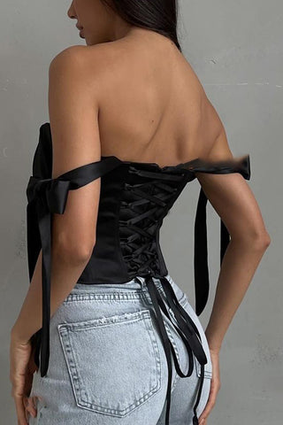 Off-Shoulder Tie Strap Tank Top