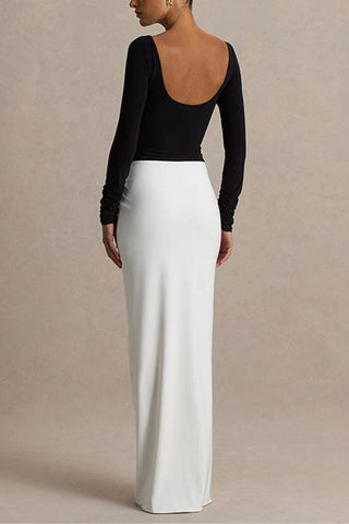 Elegant Ruched Two-Tone Maxi Dress